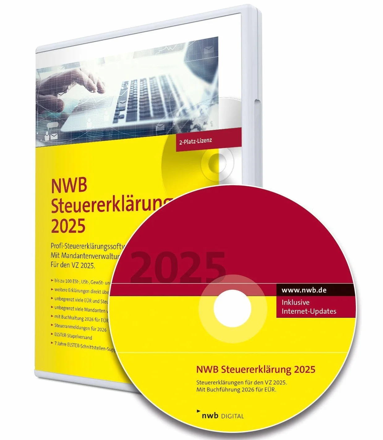 NWB Steuererklärung 2025 - 2-Platz-Lizenz: Profi-Steuererklärungssoftware. Für den VZ 2025. Mit Buchführung 2026 für EÜR. 7 Jahre Elster-Schnittstellen-Support. CD-Version.