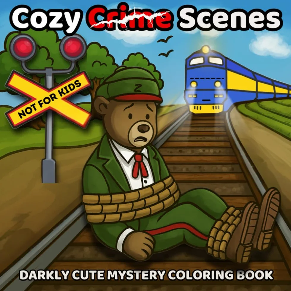 Cozy Crime Scenes Darkly Cute Mystery Coloring Book: From Farms to Airports – A Funny Animal Coloring Book for Adults Who Love Cozy Mysteries