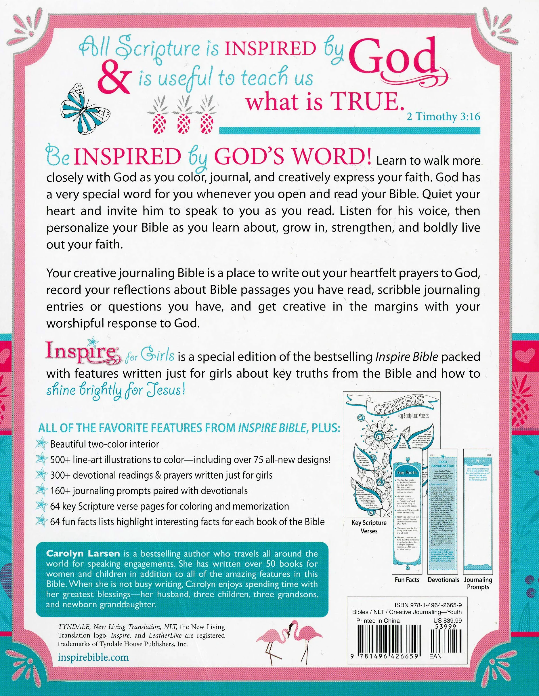 Inspire Bible for Girls NLT: New Living Translation, The Bible for Coloring & Creative Journaling