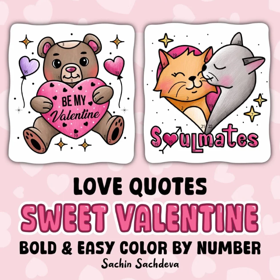 Love Quotes Sweet Valentine: Bold and Easy Color by Number Coloring Book for Adults, Teens and Kids for Stress Relief and Relaxation