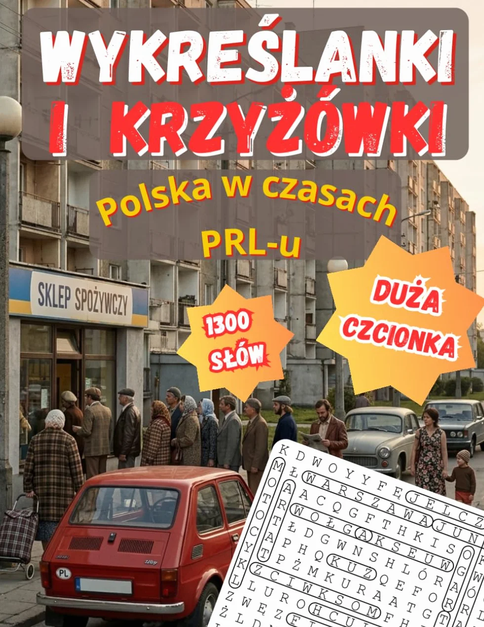 Wykreślanki i krzyżówki: wspomnienia z czasów PRL-u: Sentymentalna podróż do lat młodości. Duża czcionka, kultowe hasła i skuteczny trening pamięci dla seniorów.