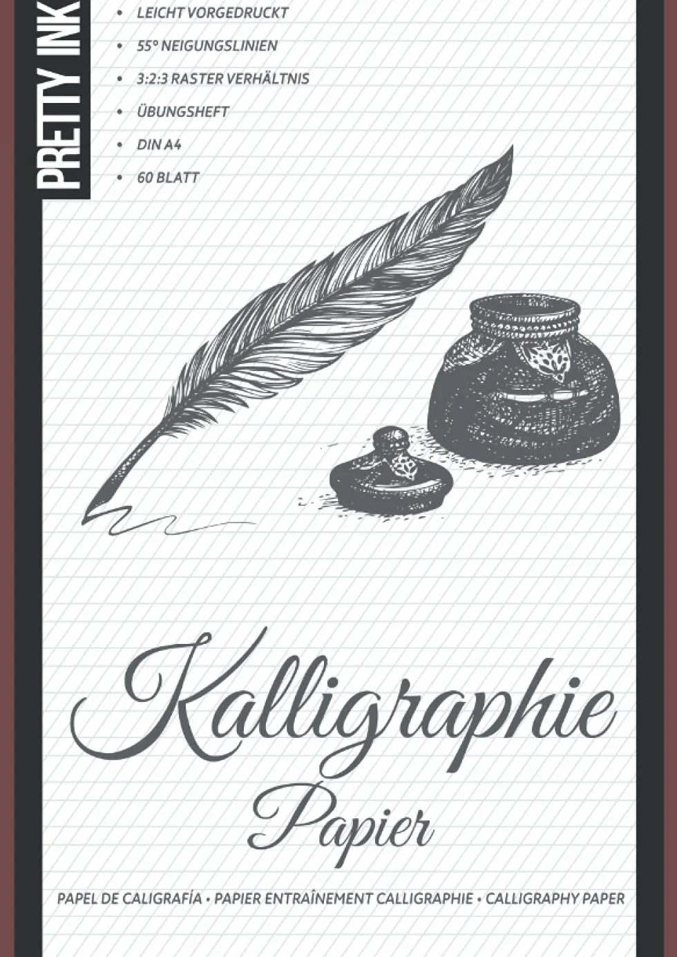 Kalligraphie Papier - Übungsheft: 60 Blatt, A4, liniert im 3:2:3 Verhältnis mit 55 Grad Neigungslinien für Handlettering, Schönschrift und Moderne Kalligraphie