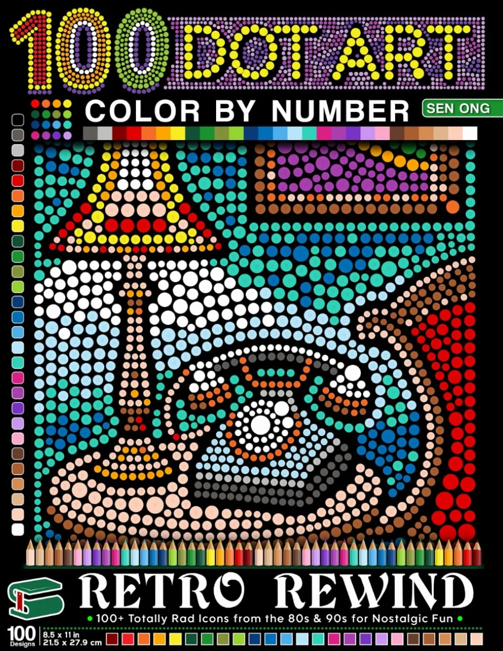 Retro Rewind Dot Art Color by Number: 100 Totally Rad Icons from the 80s & 90s for Nostalgic Fun