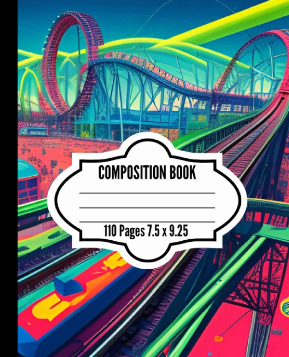 Composition Notebook: Rollercoaster Amusement Park, Writing, Taking Notes, Journaling, Diary, 110 Pages, 7.5 x 9.25