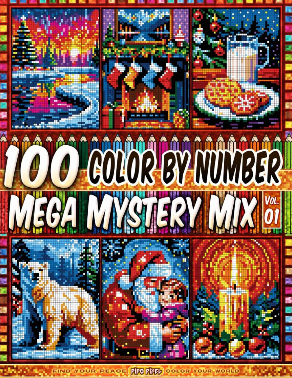 100 Color by Number - Mega Surprise Mix - Vol. 01: 100 Designs in Pixel Art - Holiday Spirit Shining In Every Little Pixel