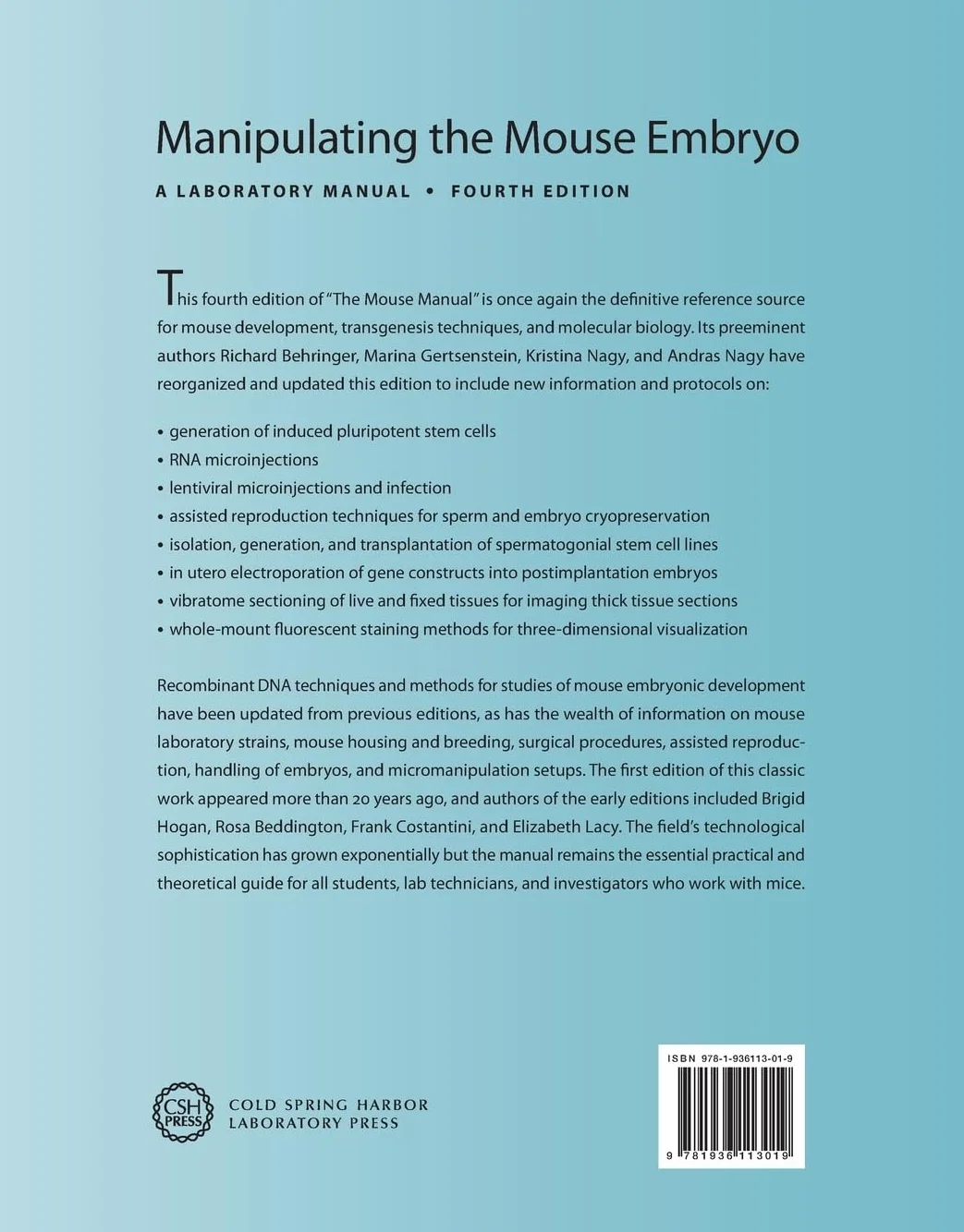Manipulating the Mouse Embryo: A Laboratory Manual, Fourth Edition