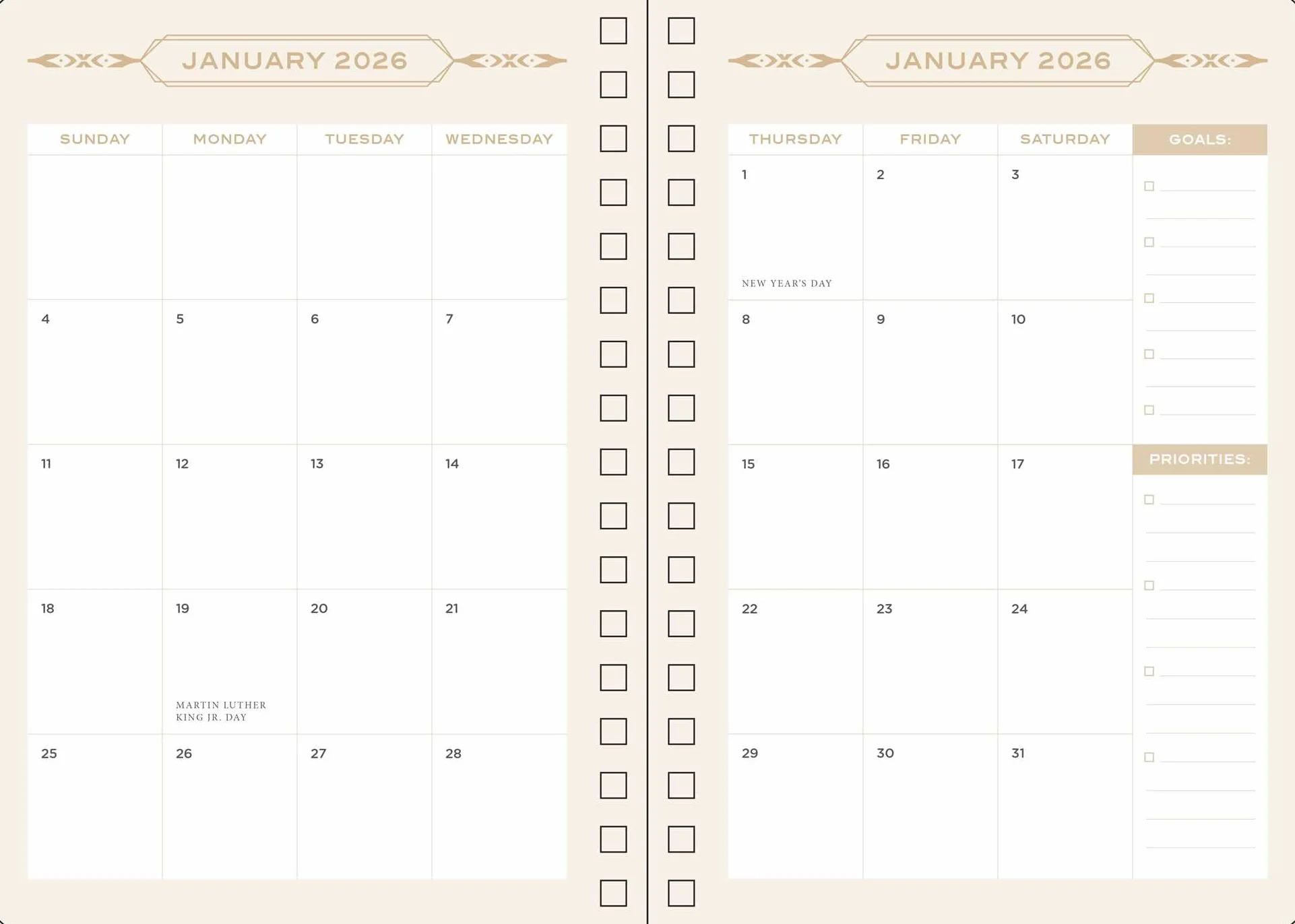 2026 Dune 13-Month Weekly Planner