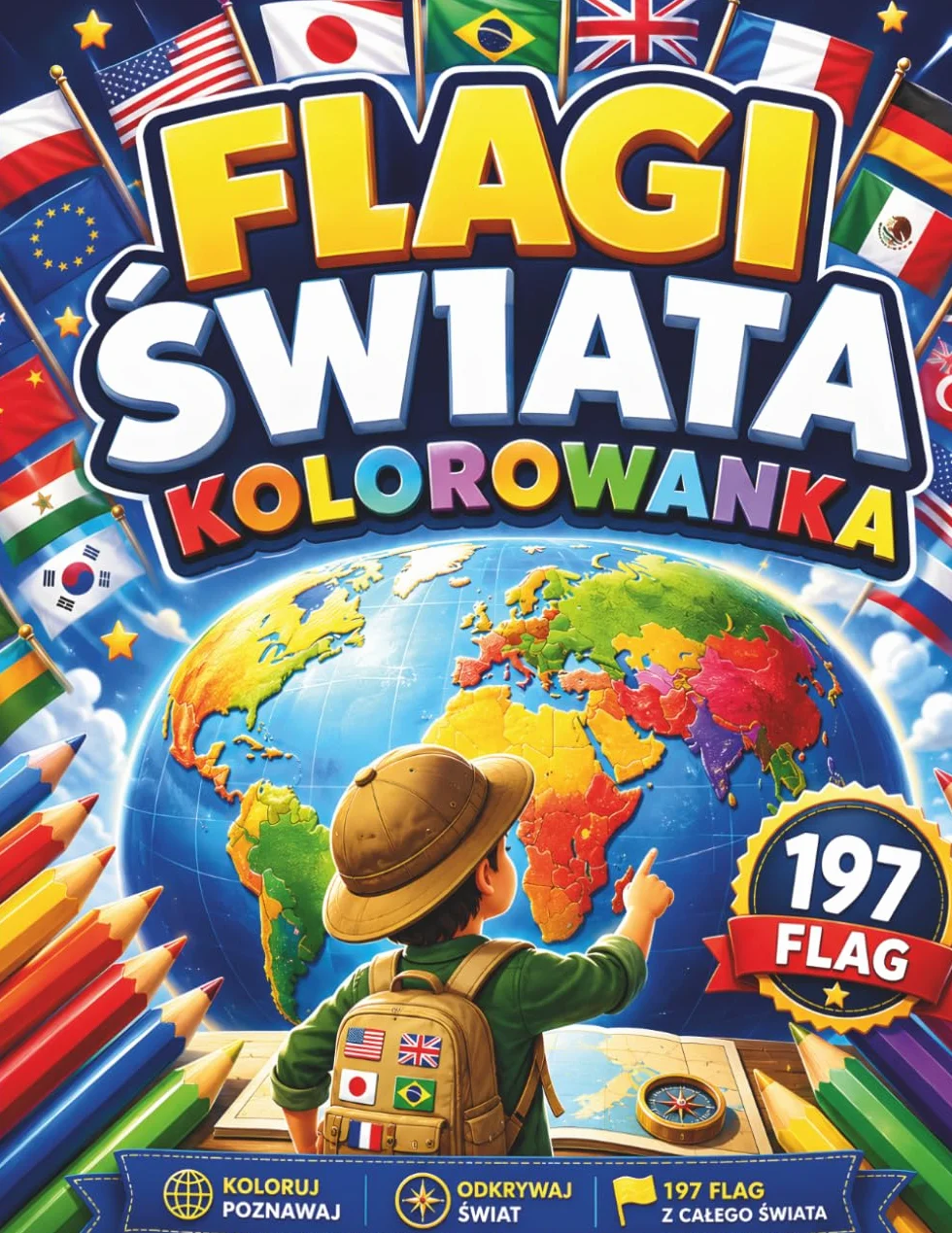 Flagi Świata - Kolorowanka: Świetny Prezent Geograficzny dla Dzieci i Dorosłych – Zawiera 197 Flag z Krajów Całego Świata
