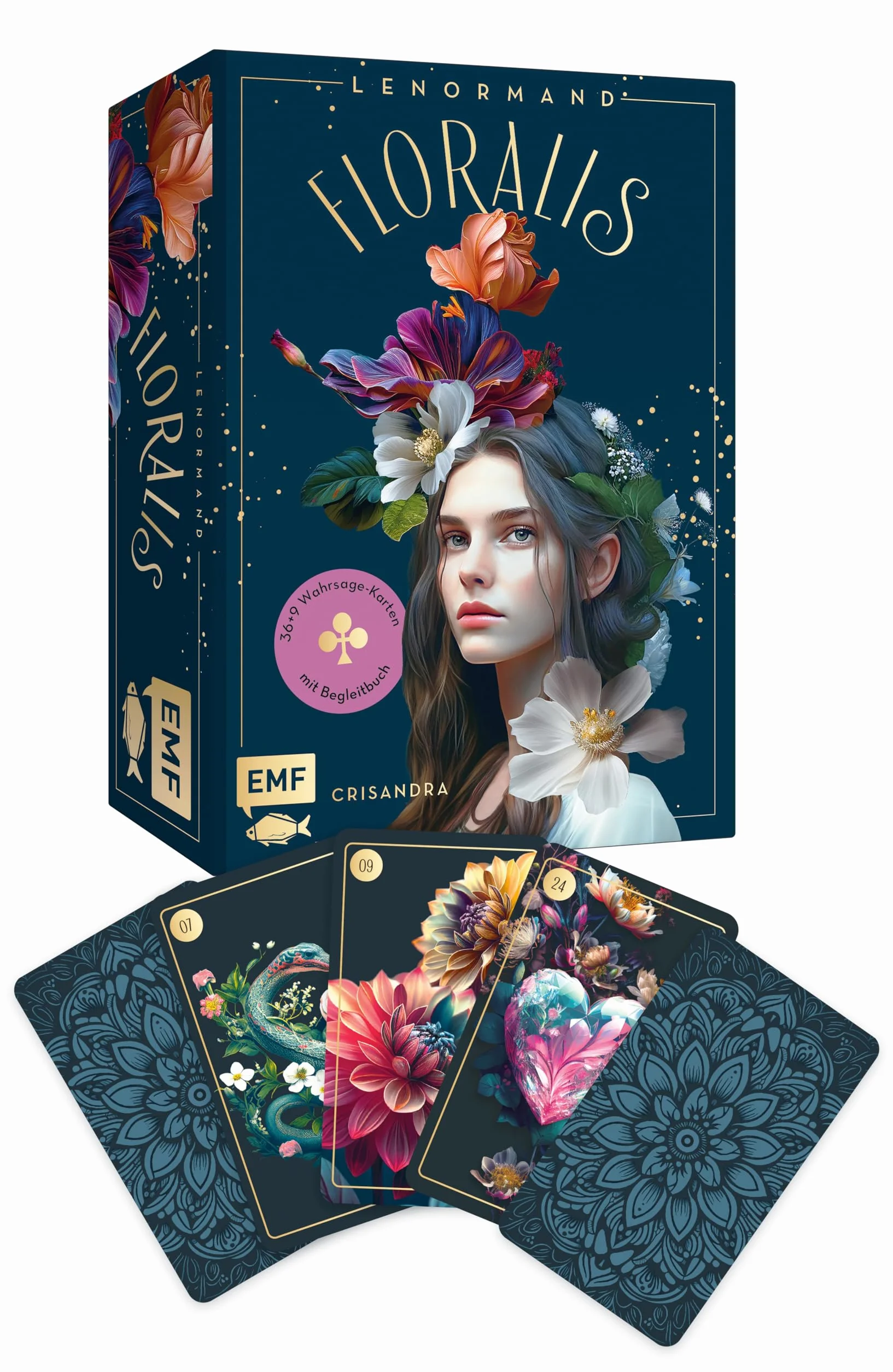 Lenormand-Kartenset: Floralis: 45 kunstvoll illustrierte Wahrsage-Karten für die neue Zeit mit Goldrand und Begleitbuch | Inklusive 9 Zusatzkarten | Edle Box mit Magnetverschluss