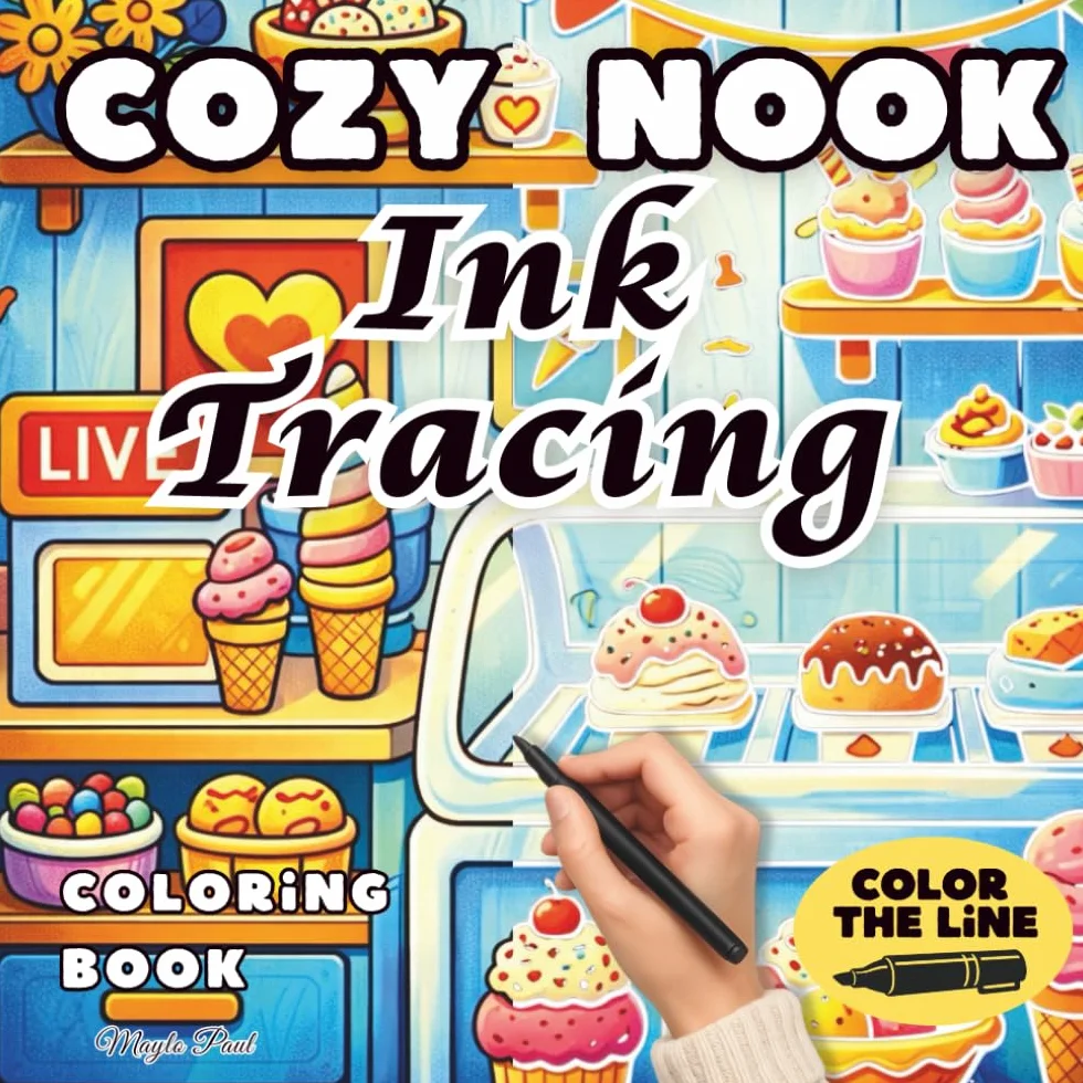 Cozy Nook Ink Tracing: Reverse Coloring Book for Adults - Trace the White Lines to Reveal Warm, Whimsical Spaces - Just One Black Pen