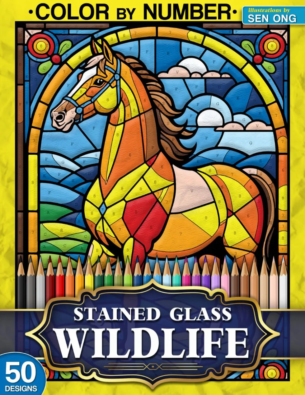 Wildlife Stained Glass Color by Number: 50 Stunning Designs of Majestic Creatures from Around the World