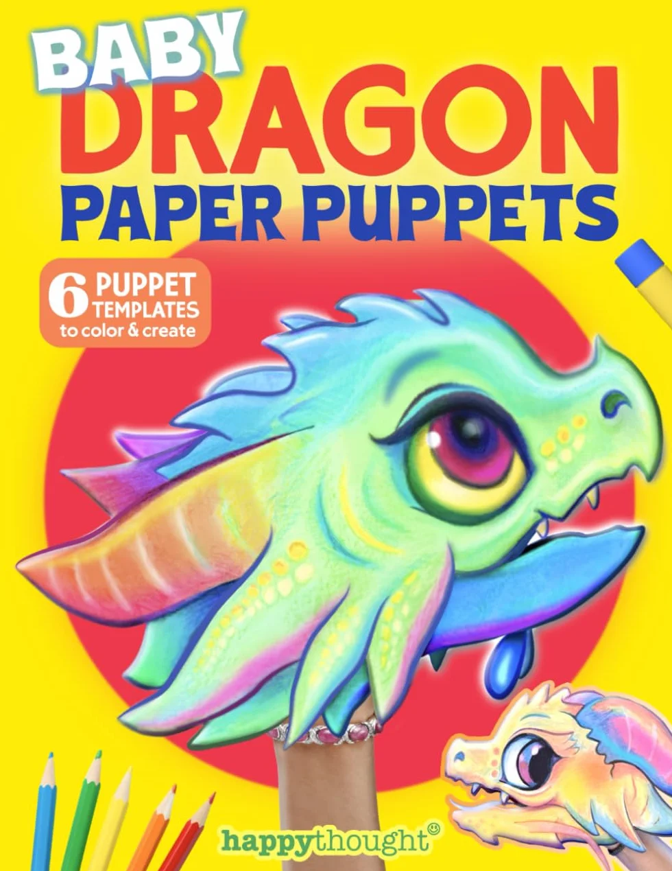 Baby Dragon Paper Puppets: 6 puppet templates to color and create