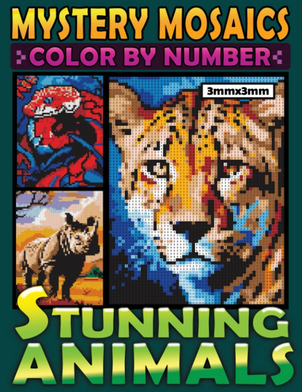 Mystery Mosaics Color By Number Stunning Animals: Pop-Art Pixel Art Coloring Book with 40 Dazzling Hidden Pictures, Color Quest Extreme Challenges for Relaxation and Stress Relief