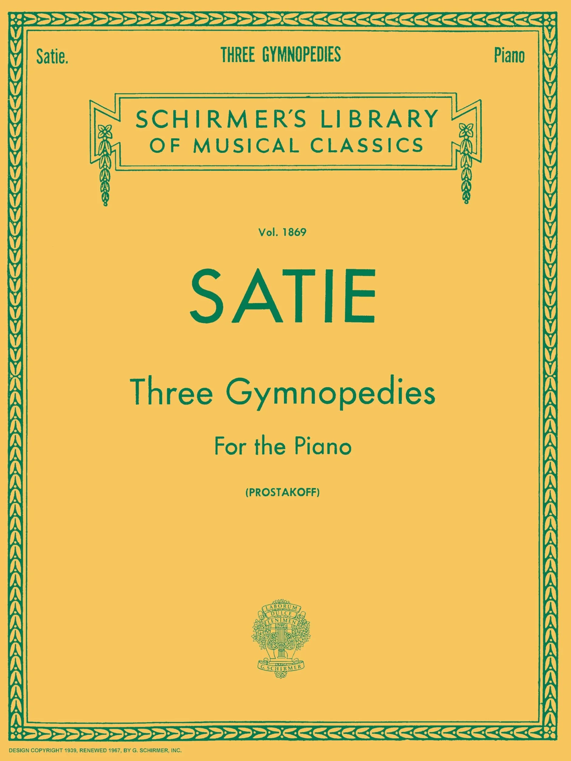 Erik satie: three gymnopedies for the piano piano: Schirmer Library of Classics Volume 1869 Piano Solo
