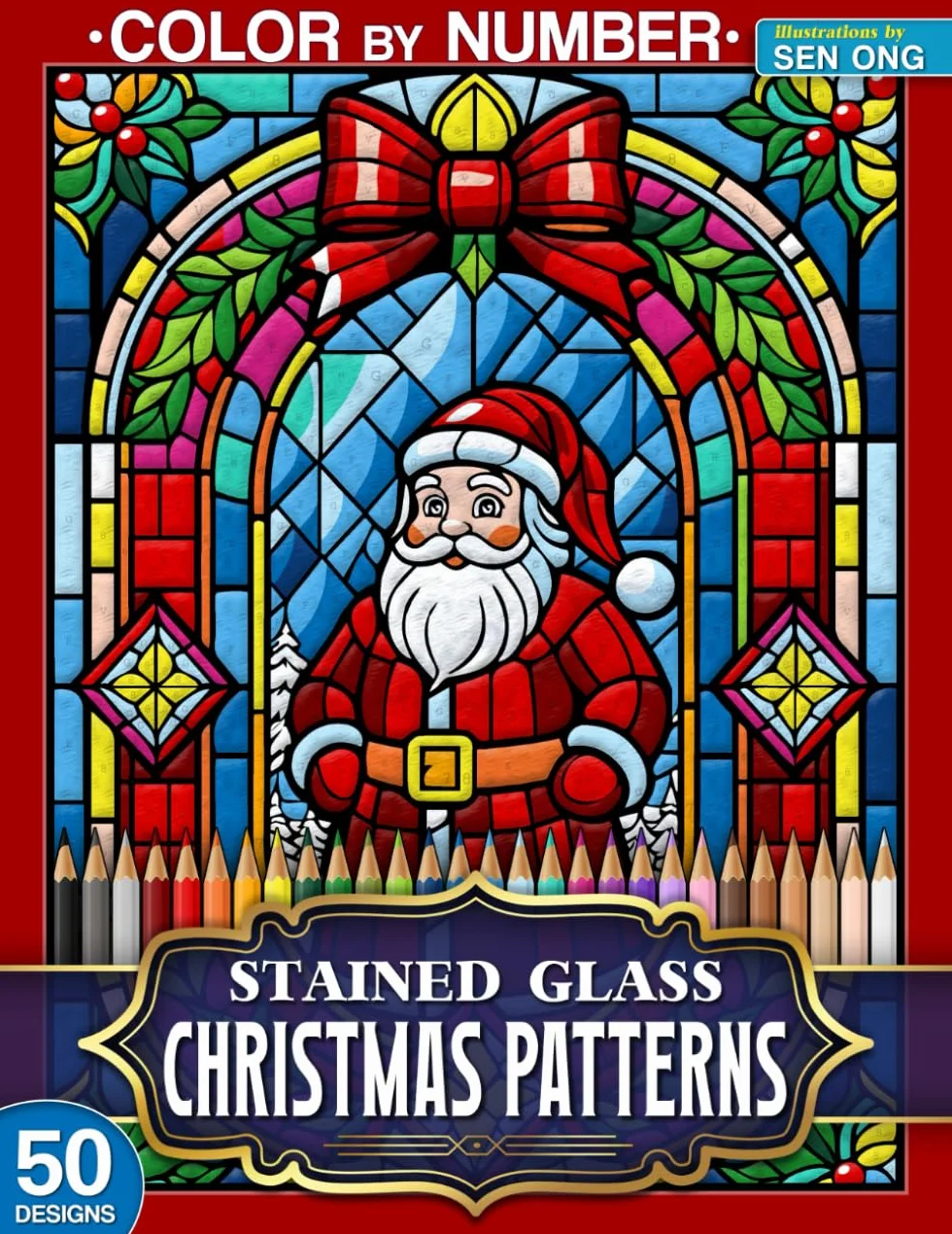 Christmas Patterns Stained Glass Color by Number: 50 Exquisite Festive Designs for Holiday Cheer