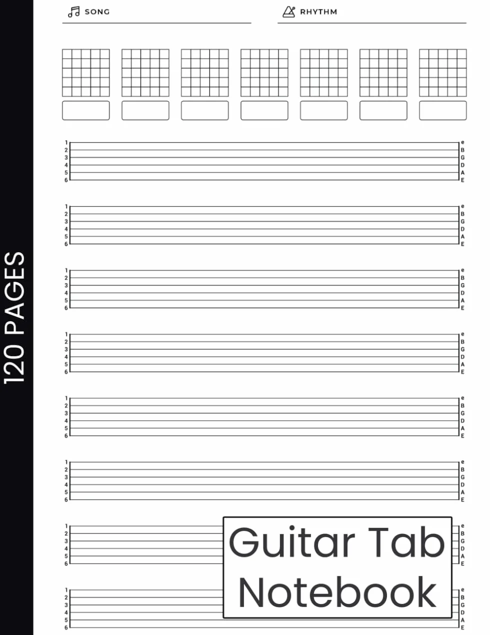 Guitar Tab Notebook: 6 String Guitar Music Sheets, 8.5" x 11" 120 Pages Blank Guitar Tablature Book for Composition and Songwriting
