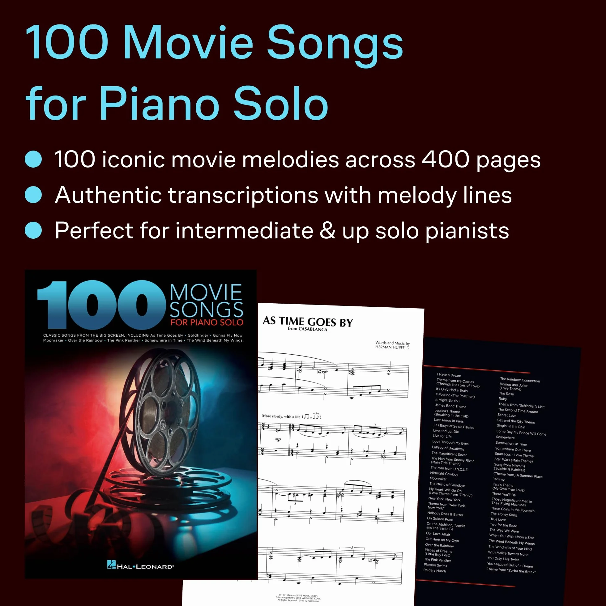 100 MOVIE SONGS FOR PIANO SOLO PIANO