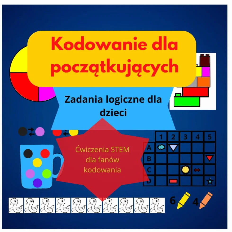 Kodowanie dla początkujących; Zadania logiczne dla dzieci; Ćwiczenia STEM dla fanów kodowania: Nauka kodowania przez zabawę i ćwiczenia; kodowanie bez komputera