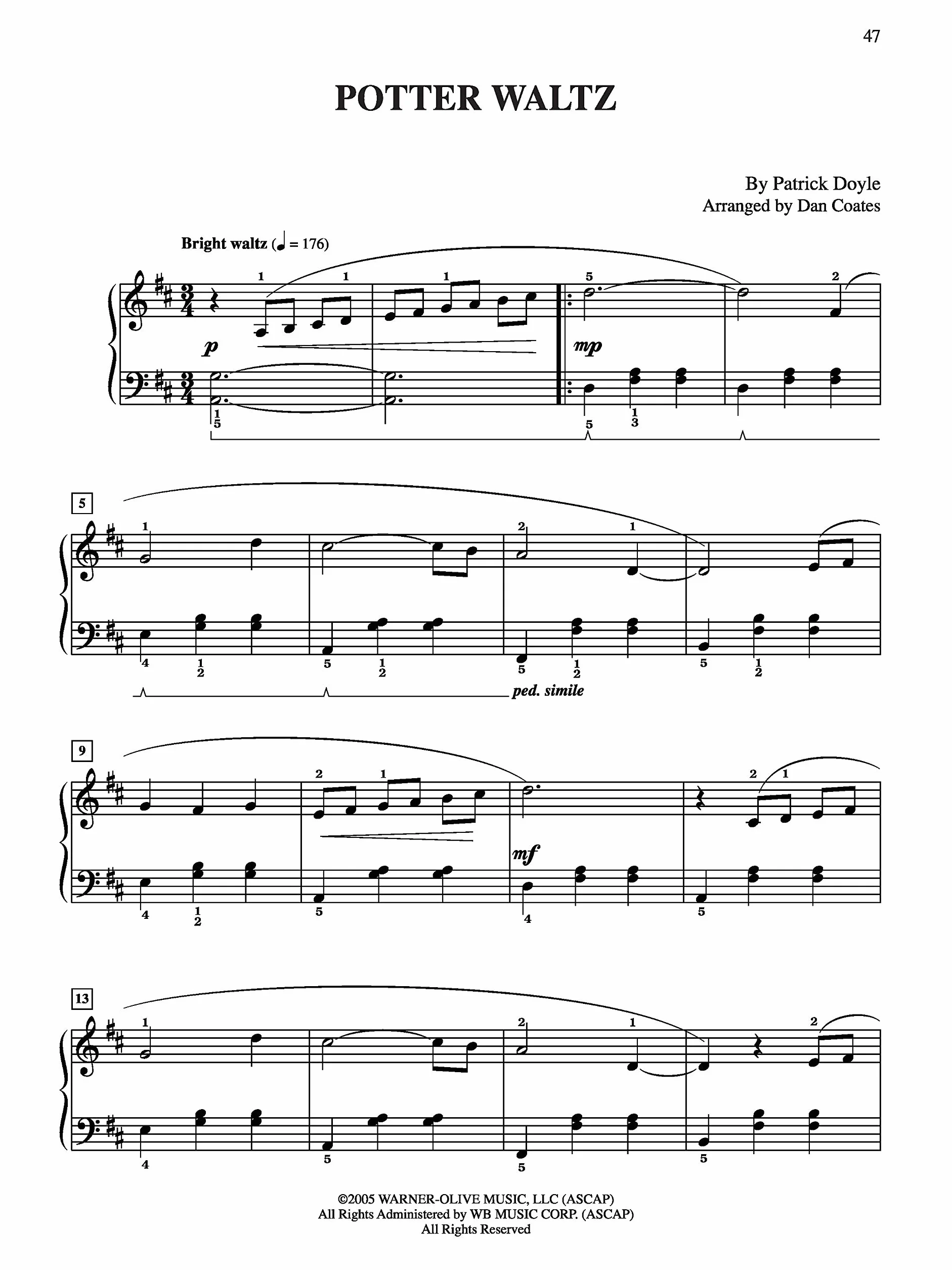 Williams/doyle harry potter magical music (coates) easy piano bk