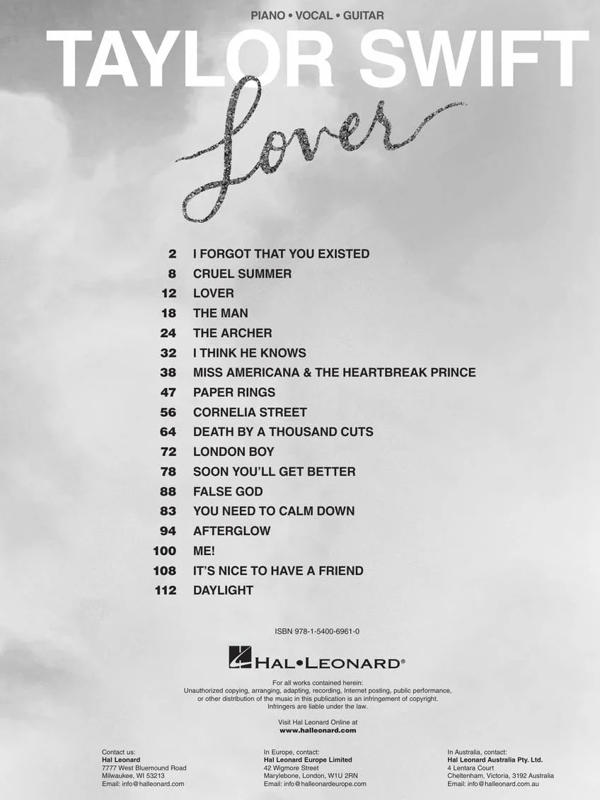 Taylor Swift - Lover: Lover: Piano-Vocal-Guitar