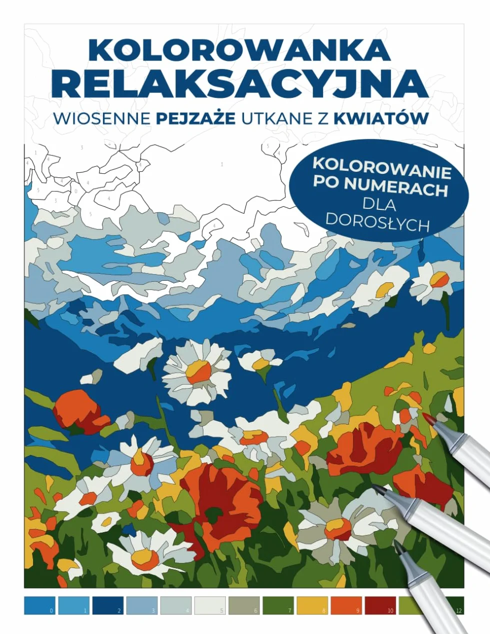 Kolorowanka relaksacyjna | Wiosenne pejzaże utkane z kwiatów | Kolorowanie po numerach dla dorosłych