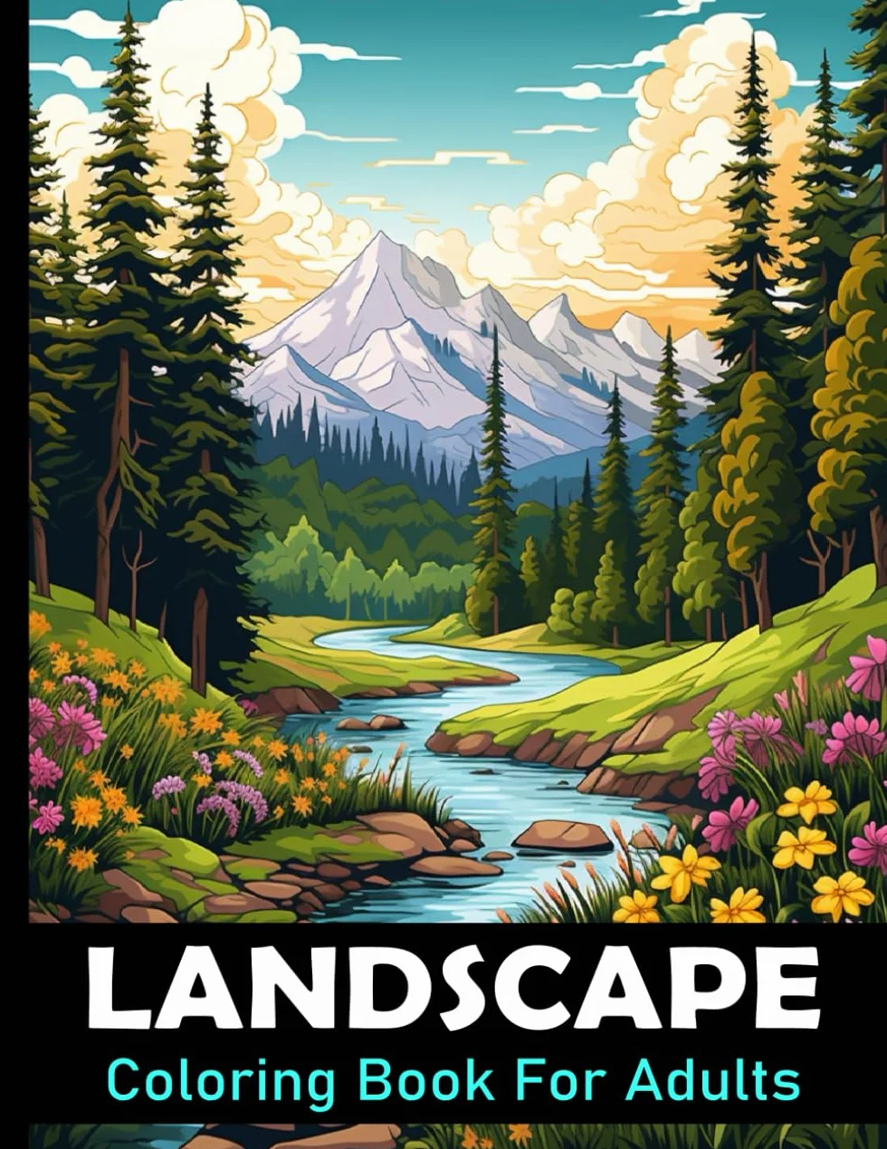 Landscape Coloring Book For Adults: Large print nature colouring book for relaxation and mindfulness / 50 Stress relieving designs to color for men and women
