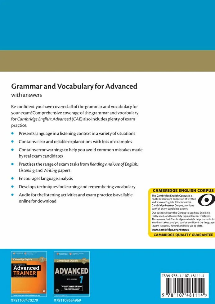 Grammar and Vocabulary for Advanced Book with Answers and Audio: Self-Study Grammar Reference and Practice