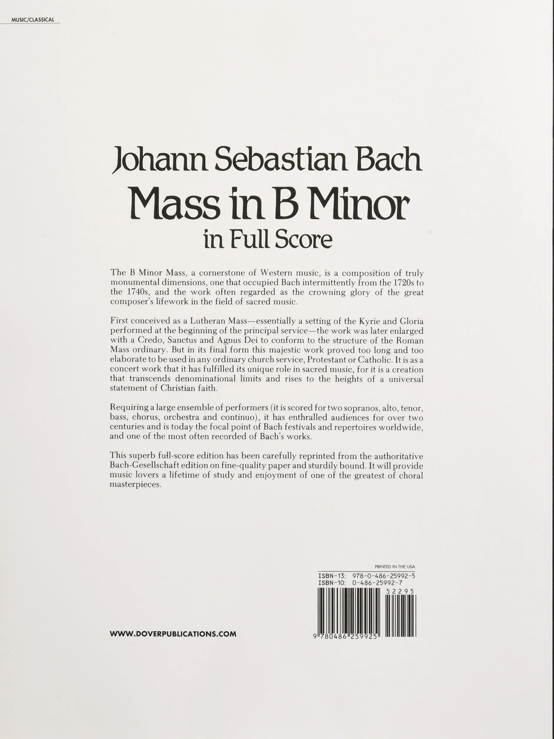 J.s. bach: mass in b minor (full score) chant